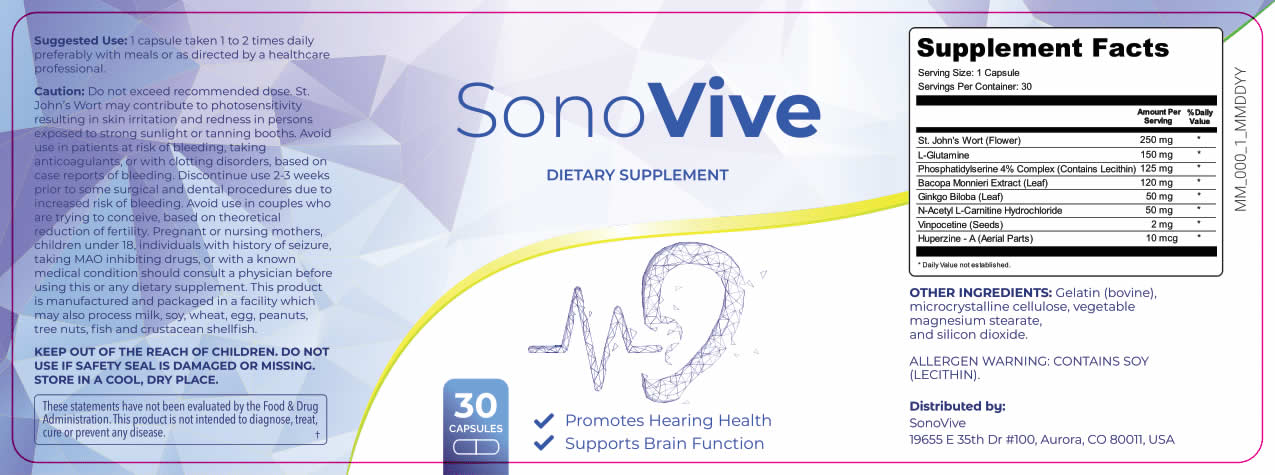 SonoVive Supplement Facts Label
